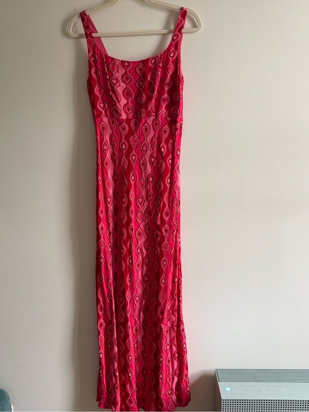 RIXO London Benedict Pink Red Retro Heart Print Midi Slip Dress XS US4